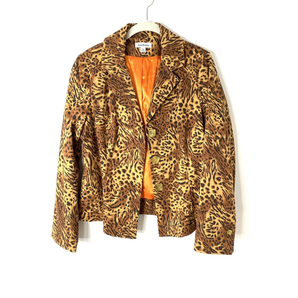 VTG Joan Rivers Womens Jacket Sz M Brown Leopard Animal Print Blazer Career QVC